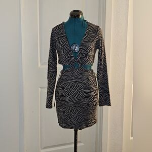 Fashion Nova Zebra-Print Mini Dress - Black & Gray